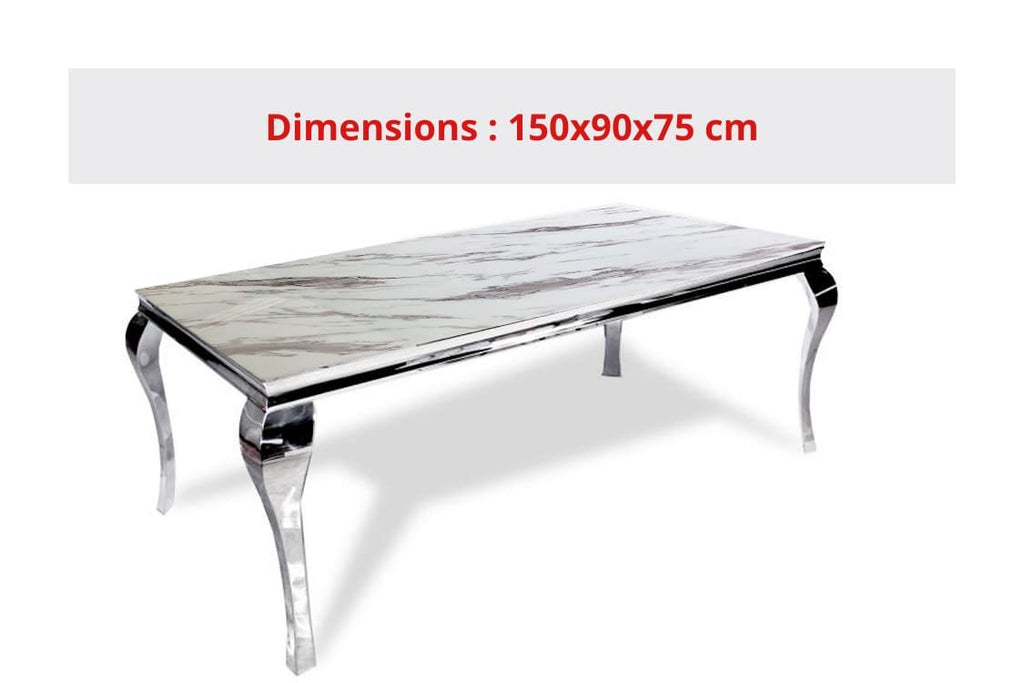 TABLE A MANGER BAROQUE CHROME MARBRE BLANC