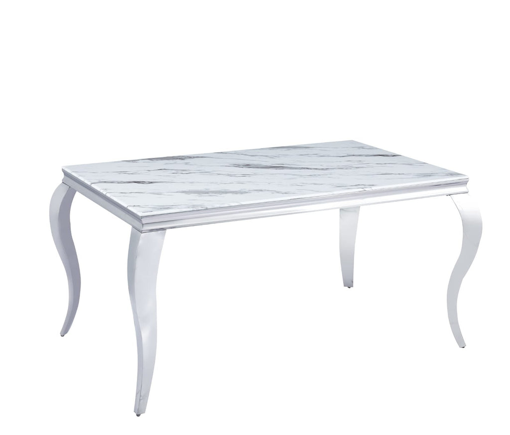 TABLE A MANGER BAROQUE CHROME MARBRE BLANC
