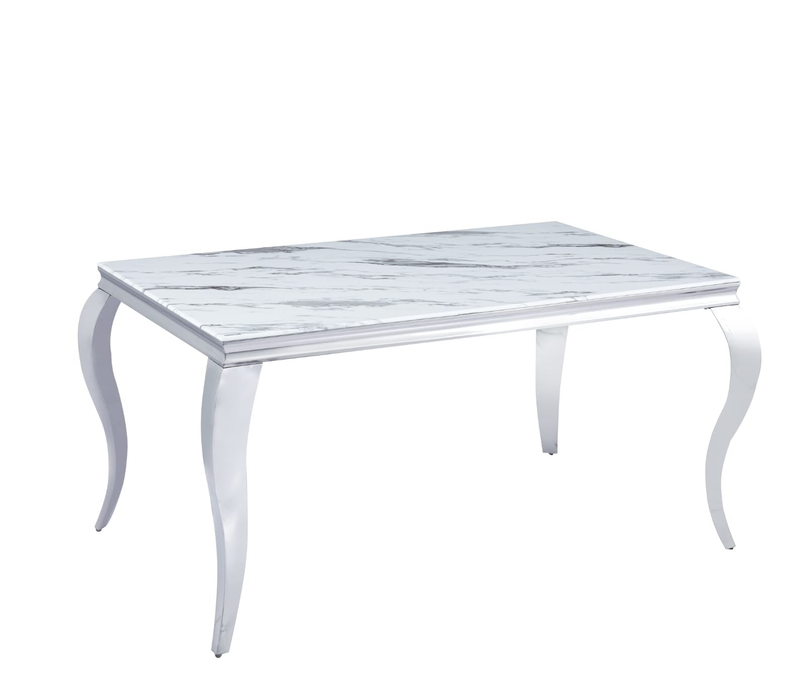 TABLE A MANGER BAROQUE CHROME MARBRE BLANC