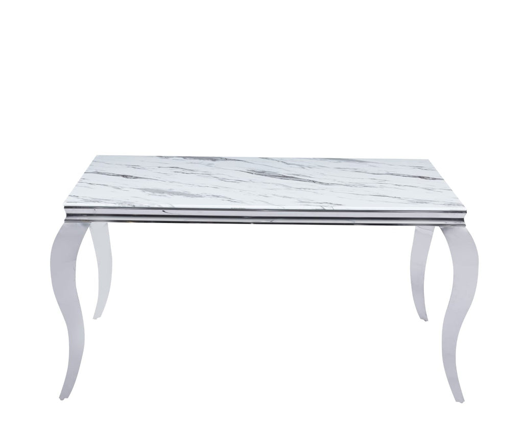 TABLE A MANGER BAROQUE CHROME MARBRE BLANC