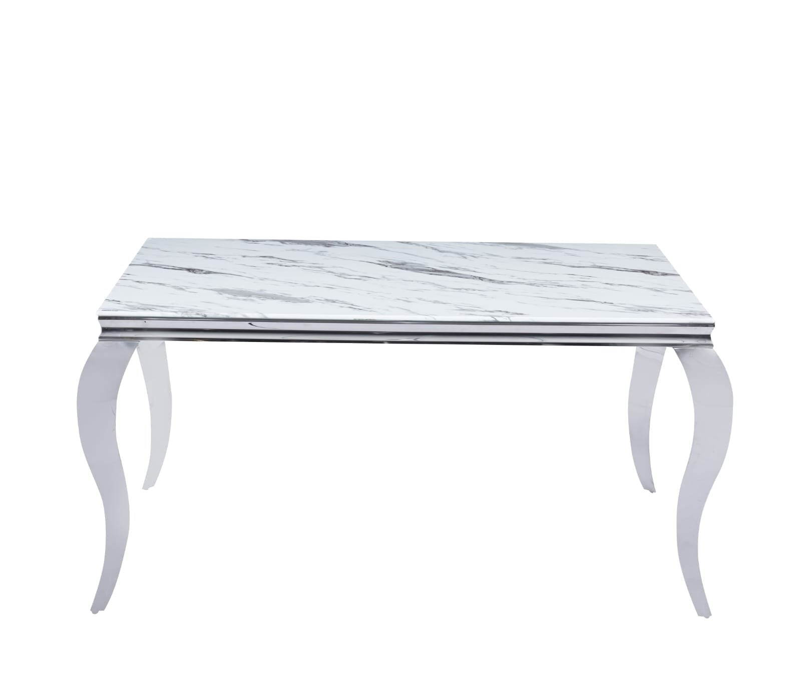 TABLE A MANGER BAROQUE CHROME MARBRE BLANC