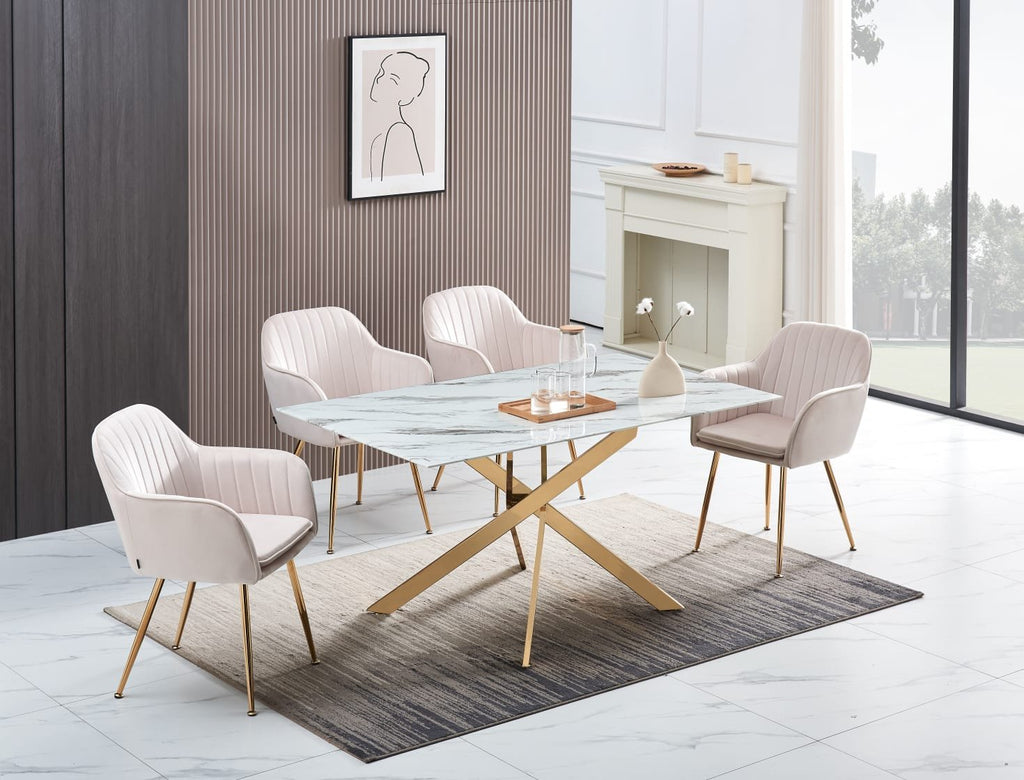 TABLE RECTANGULAIRE JESSICA GOLD MARBRE BLANC