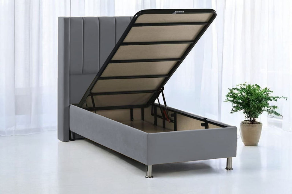 Lit Coffre TOKYO Velours Taupe