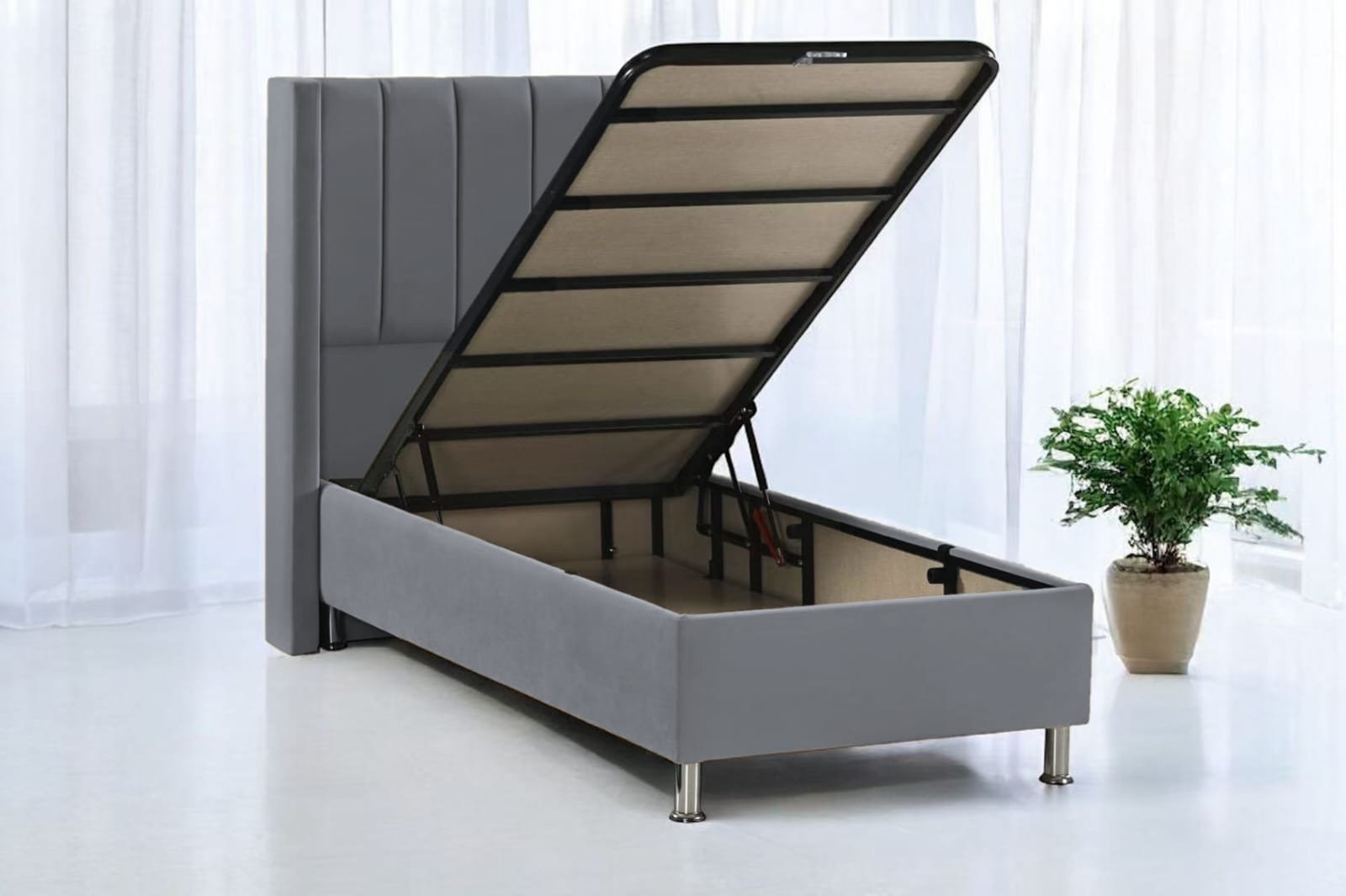 Lit Coffre TOKYO Velours Taupe