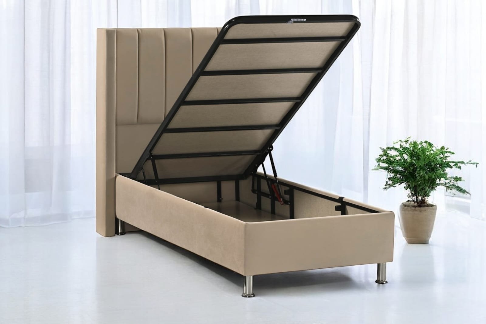 Lit Coffre TOKYO Velours Taupe