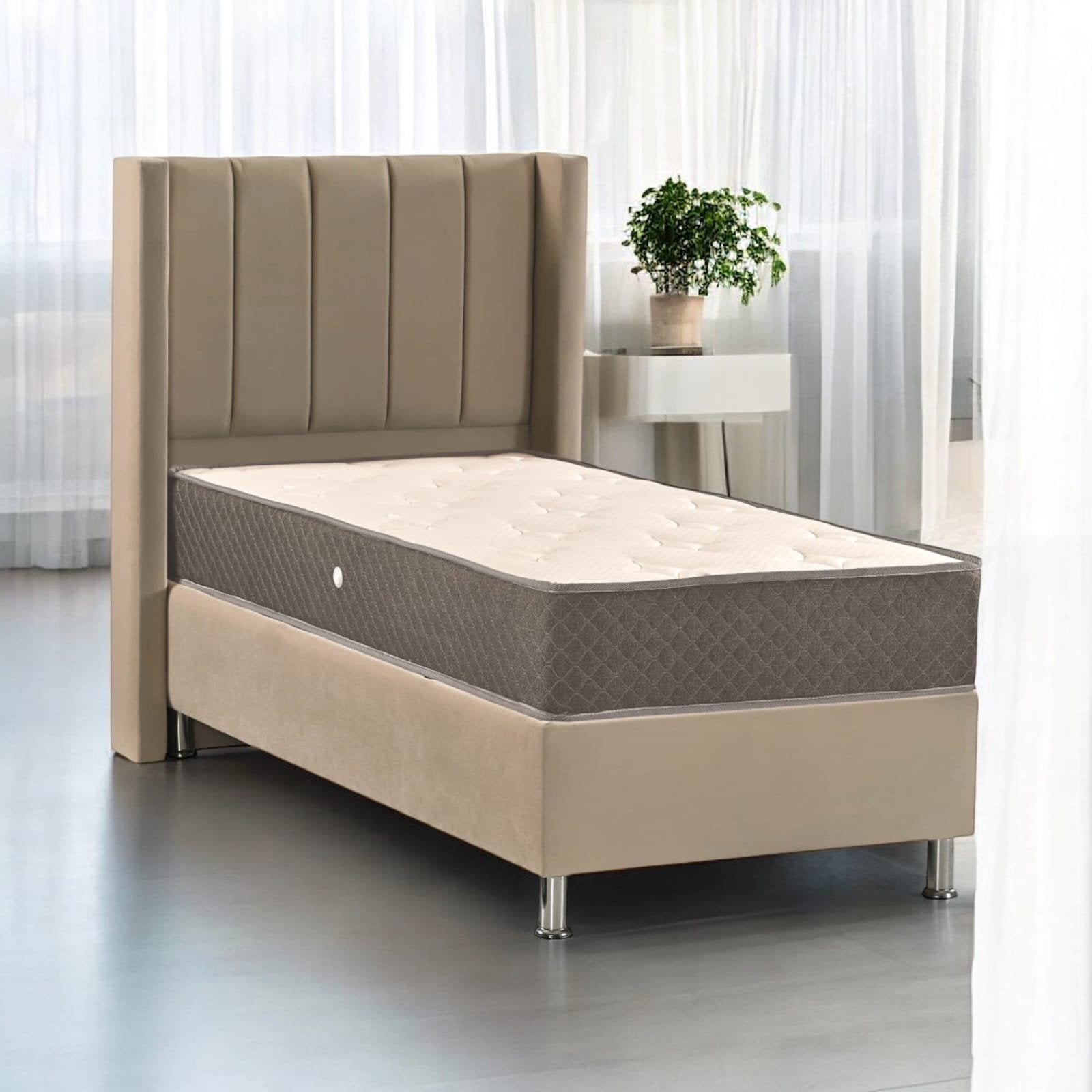 Lit Coffre TOKYO Velours Taupe