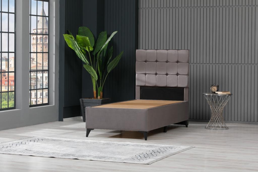 LIT CUBA VELOURS COFFRE GRIS