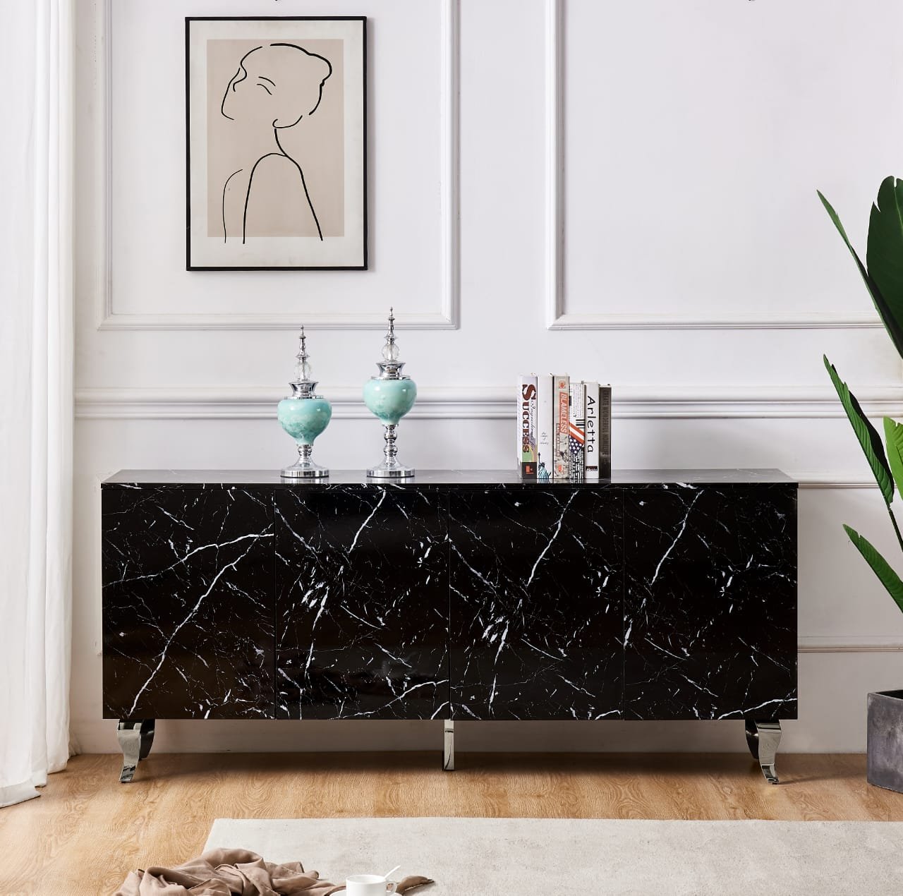 Buffet Baroque Laqué Marbre Noir