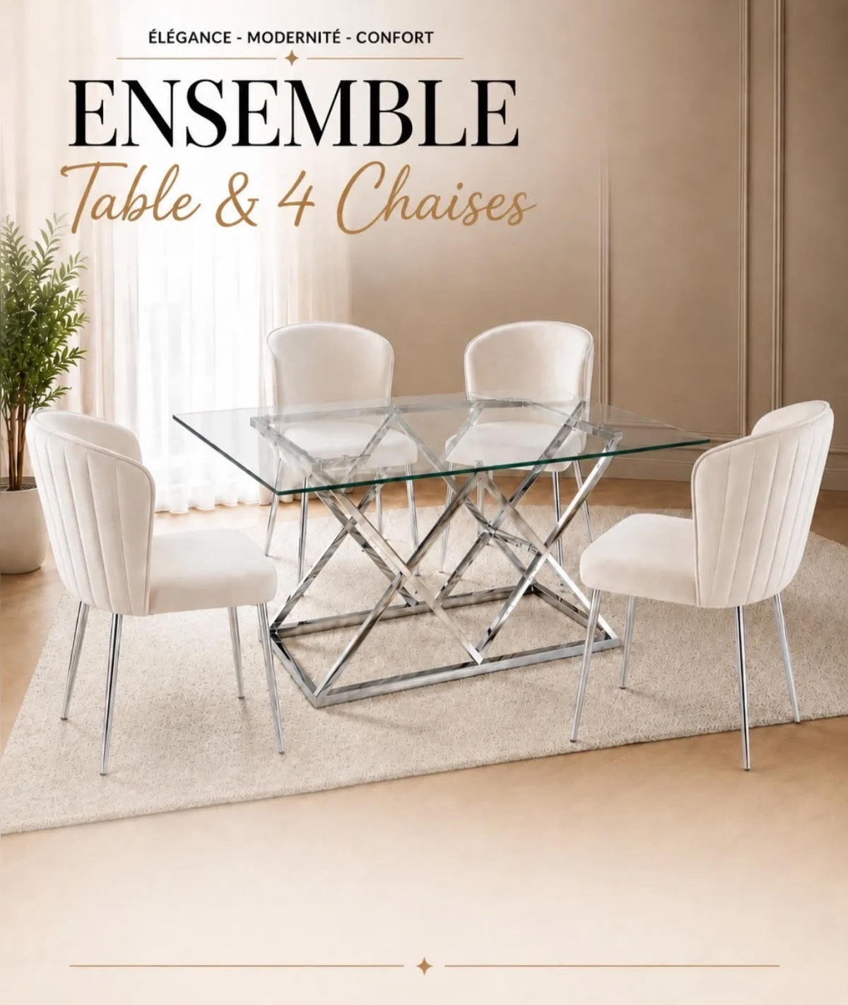 Pack Table à Manger TRIANGLE 180 + 4 Chaises Diana