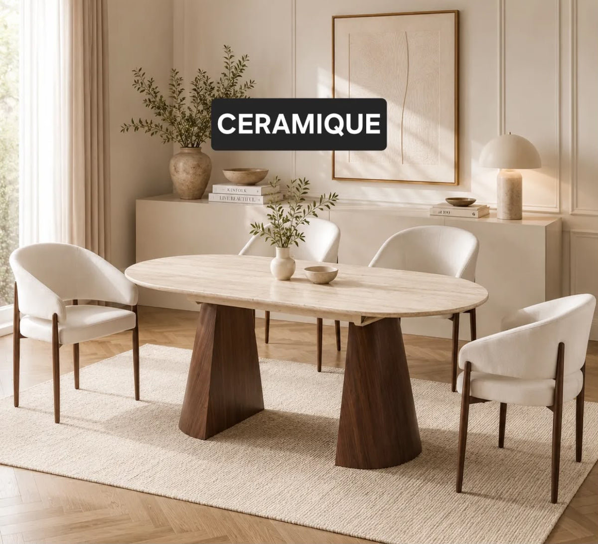 Table à Manger Extensible Céramique Anastasia Noyer Travertin