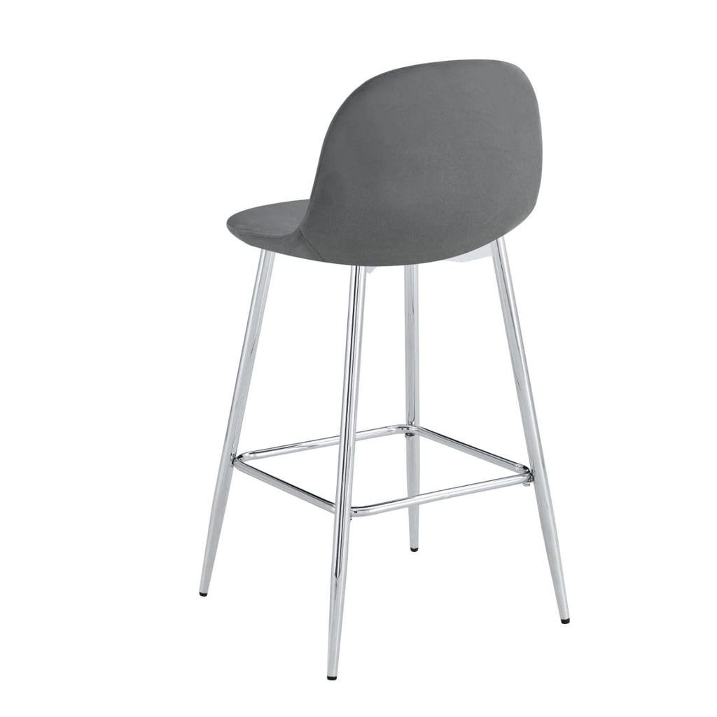 TABOURET DE BAR SCANDINAVE PIED CHROME VELOURS BEIGE