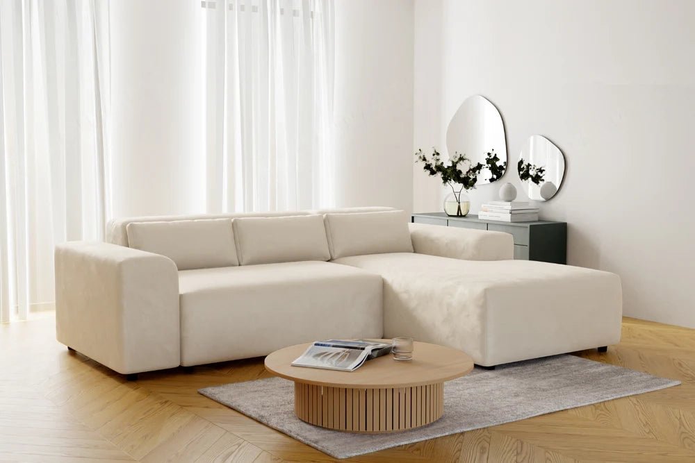 Moris Textured Beige Velvet Sofa